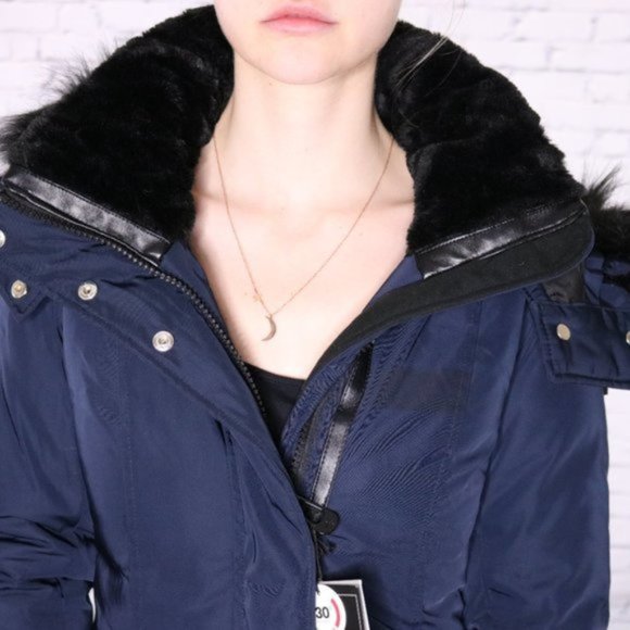 NWT Noize navy blue long parka faux fur trim R2 - Picture 7 of 10